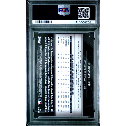 Graded 2025 Topps Chrome Black Brooks Lee #41 Blue Refractor /150 Rookie RC Baseball Card PSA 10 Gem Mint | PSA 10 Gem Mint Graded Rookie Card | vintageantiquesgifts.com