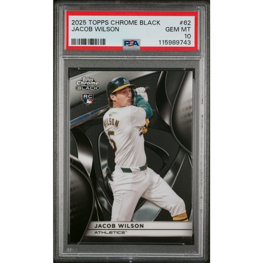 Graded 2025 Topps Chrome Black Jacob Wilson #62 Rookie RC Baseball Card PSA 10 Gem Mint | Hall of Fame Sports Memorabilia | vintageantiquesgifts.com