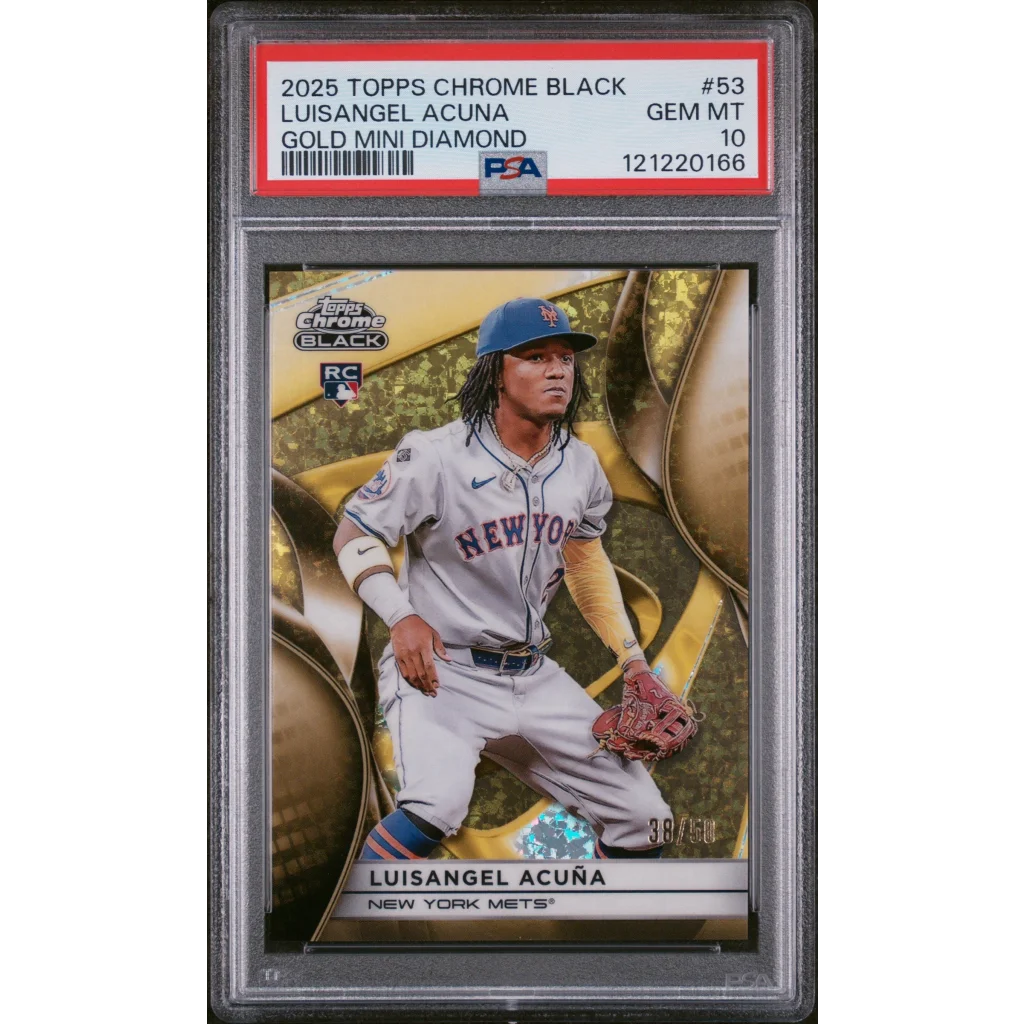 Graded 2025 Topps Chrome Black Luisangel Acuna #53 Gold Mini Diamond /50 Rookie RC Baseball Card PSA 10 Gem Mint | Hall of Fame Sports Memorabilia | vintageantiquesgifts.com