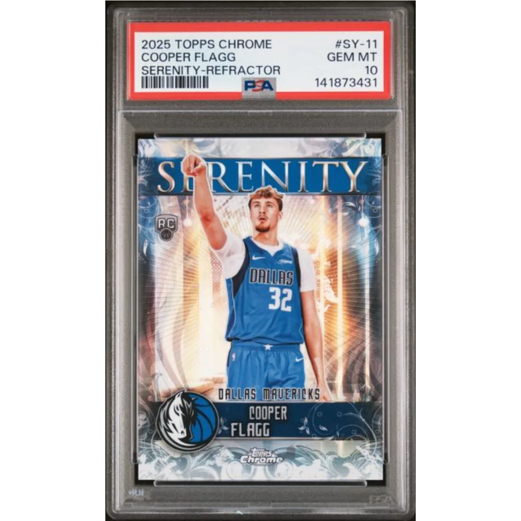 Graded 2025 Topps Chrome Cooper Flagg SY11 Serenity Refractor Rookie RC Basketball Card PSA 10 Gem Mint | Hall of Fame Sports Memorabilia | vintageantiquesgifts.com