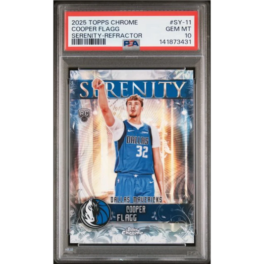 Graded 2025 Topps Chrome Cooper Flagg SY11 Serenity Refractor Rookie RC Basketball Card PSA 10 Gem Mint | Hall of Fame Sports Memorabilia | vintageantiquesgifts.com