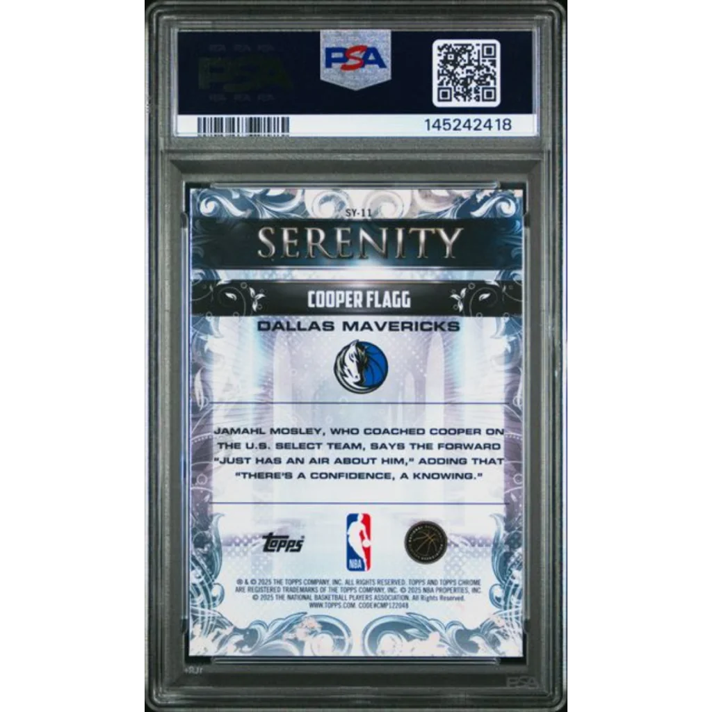 Graded 2025 Topps Chrome Cooper Flagg SY11 Serenity Rookie RC Basketball Card PSA 10 Gem Mint | PSA 10 Gem Mint Graded Rookie Card | vintageantiquesgifts.com