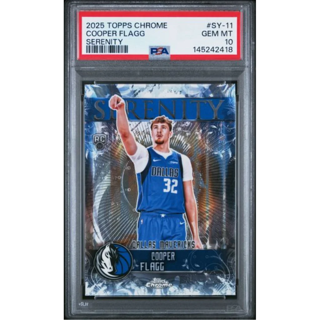 Graded 2025 Topps Chrome Cooper Flagg SY11 Serenity Rookie RC Basketball Card PSA 10 Gem Mint | Hall of Fame Sports Memorabilia | vintageantiquesgifts.com