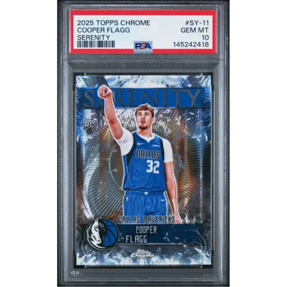 Graded 2025 Topps Chrome Cooper Flagg SY11 Serenity Rookie RC Basketball Card PSA 10 Gem Mint | Hall of Fame Sports Memorabilia | vintageantiquesgifts.com