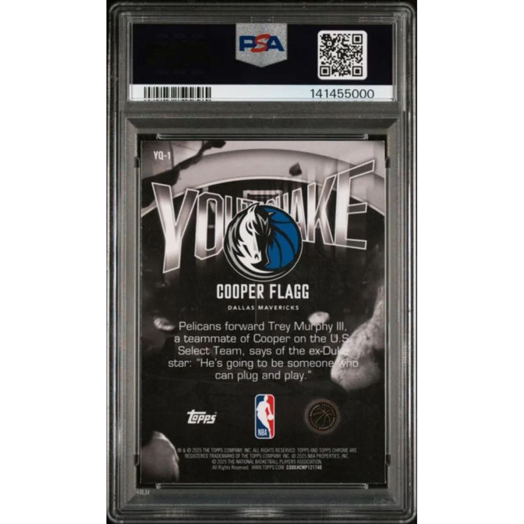 Graded 2025 Topps Chrome Cooper Flagg #YQ1 Youthquake Rookie RC Basketball Card PSA 10 Gem Mint | PSA 10 Gem Mint Graded Rookie Card | vintageantiquesgifts.com