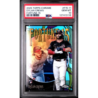 Graded 2025 Topps Chrome Dylan Crews #F15-11 Fortune 15 Rookie RC Baseball Card PSA 10 Gem Mint | Hall of Fame Sports Memorabilia | vintageantiquesgifts.com
