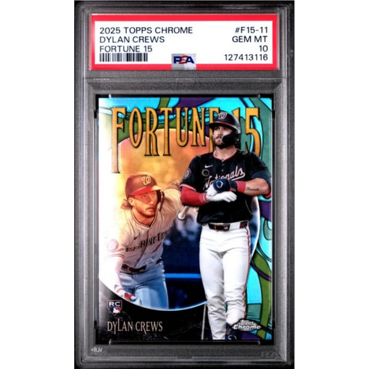 Graded 2025 Topps Chrome Dylan Crews #F15-11 Fortune 15 Rookie RC Baseball Card PSA 10 Gem Mint | Hall of Fame Sports Memorabilia | vintageantiquesgifts.com