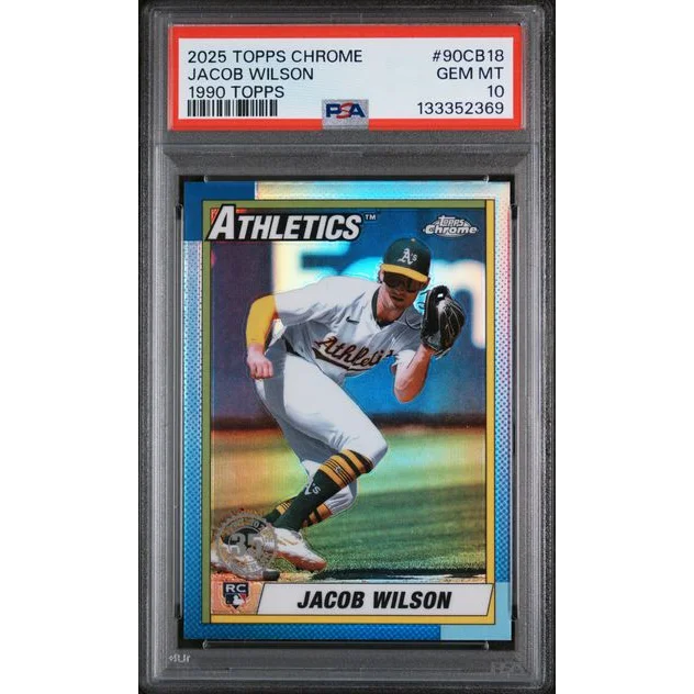 Graded 2025 Topps Chrome Jacob Wilson #90CB18 1990 Topps Rookie RC Baseball Card PSA 10 Gem Mint | Hall of Fame Sports Memorabilia | vintageantiquesgifts.com