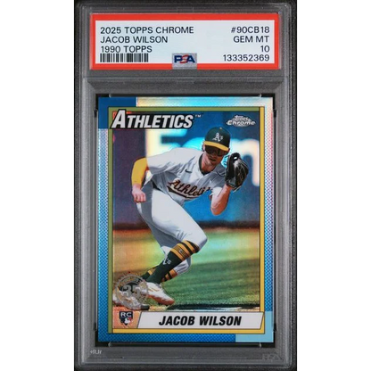 Graded 2025 Topps Chrome Jacob Wilson #90CB18 1990 Topps Rookie RC Baseball Card PSA 10 Gem Mint | Hall of Fame Sports Memorabilia | vintageantiquesgifts.com