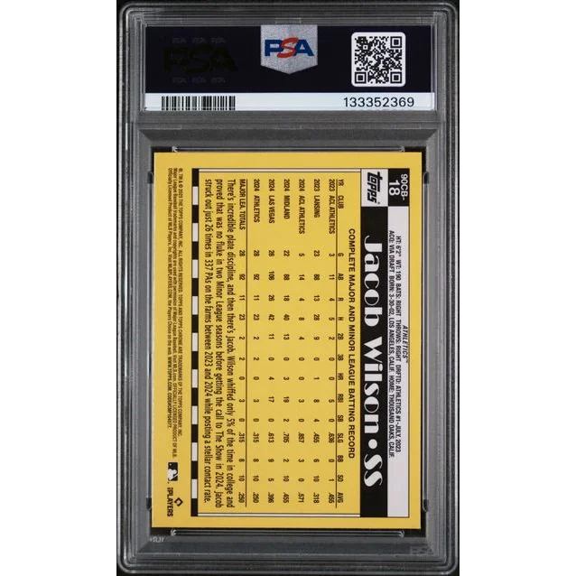 Graded 2025 Topps Chrome Jacob Wilson #90CB18 1990 Topps Rookie RC Baseball Card PSA 10 Gem Mint | PSA 10 Gem Mint Graded Rookie Card | vintageantiquesgifts.com