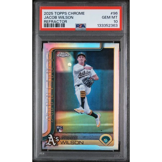 Graded 2025 Topps Chrome Jacob Wilson #96 Refractor Rookie RC Baseball Card PSA 10 Gem Mint | Hall of Fame Sports Memorabilia | vintageantiquesgifts.com