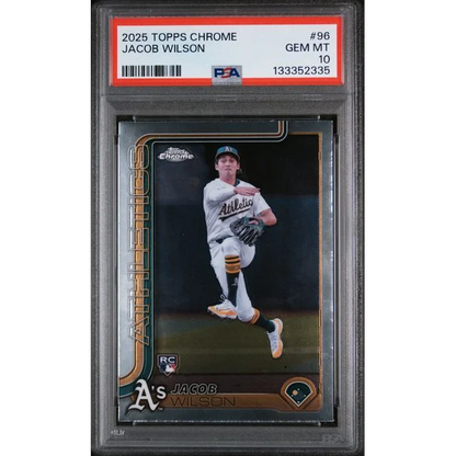 Graded PSA 10 2025 Topps Chrome Jacob Wilson #96 RC Oakland Athletics card