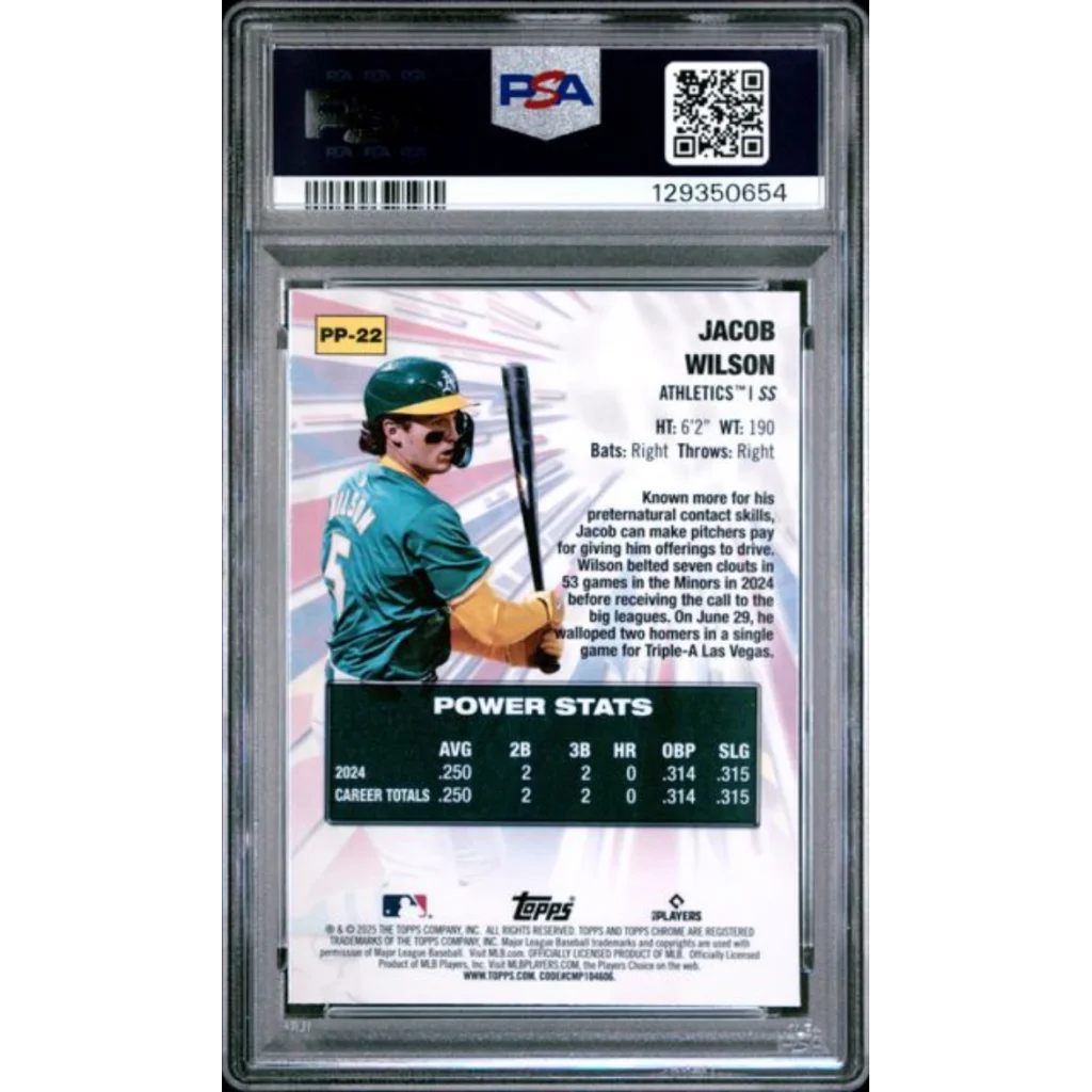 Graded 2025 Topps Chrome Jacob Wilson #PP22 Power Players Rookie RC Baseball Card PSA 10 Gem Mint | PSA 10 Gem Mint Graded Rookie Card | vintageantiquesgifts.com
