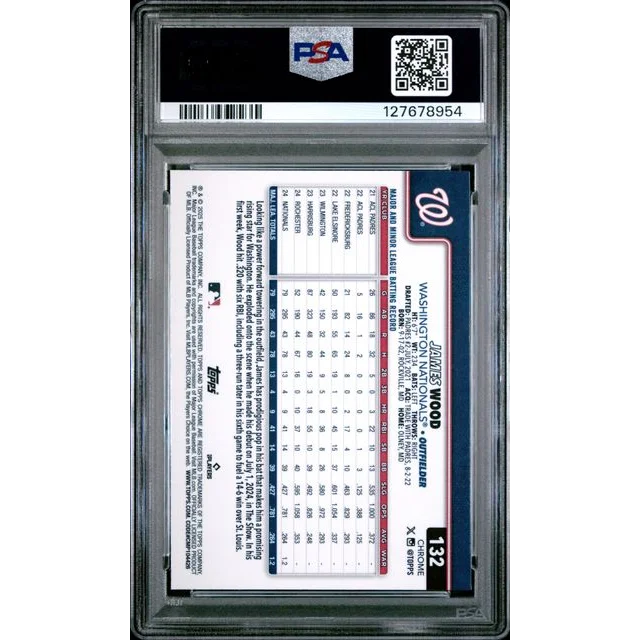 Graded 2025 Topps Chrome James Wood #132 Raywave Rookie RC Baseball Card PSA 10 Gem Mint | PSA 10 Gem Mint Graded Rookie Card | vintageantiquesgifts.com