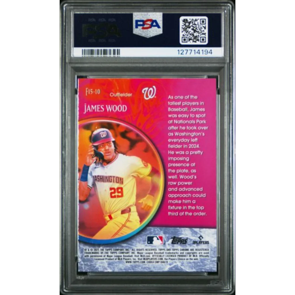 Graded 2025 Topps Chrome James Wood #F15-10 Fortune 15 Rookie RC Baseball Card PSA 10 Gem Mint | PSA 10 Gem Mint Graded Rookie Card | vintageantiquesgifts.com