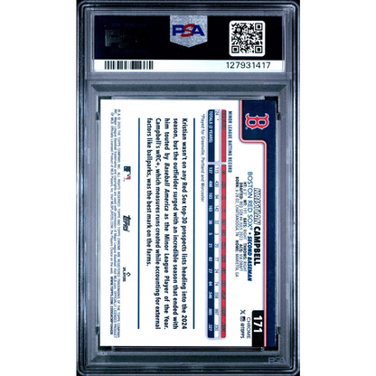 Graded 2025 Topps Chrome Kristian Campbell #171 Sepia Refractor Rookie RC Baseball Card PSA 8 Near Mint | PSA 8 NM-MT Graded Rookie Card | vintageantiquesgifts.com