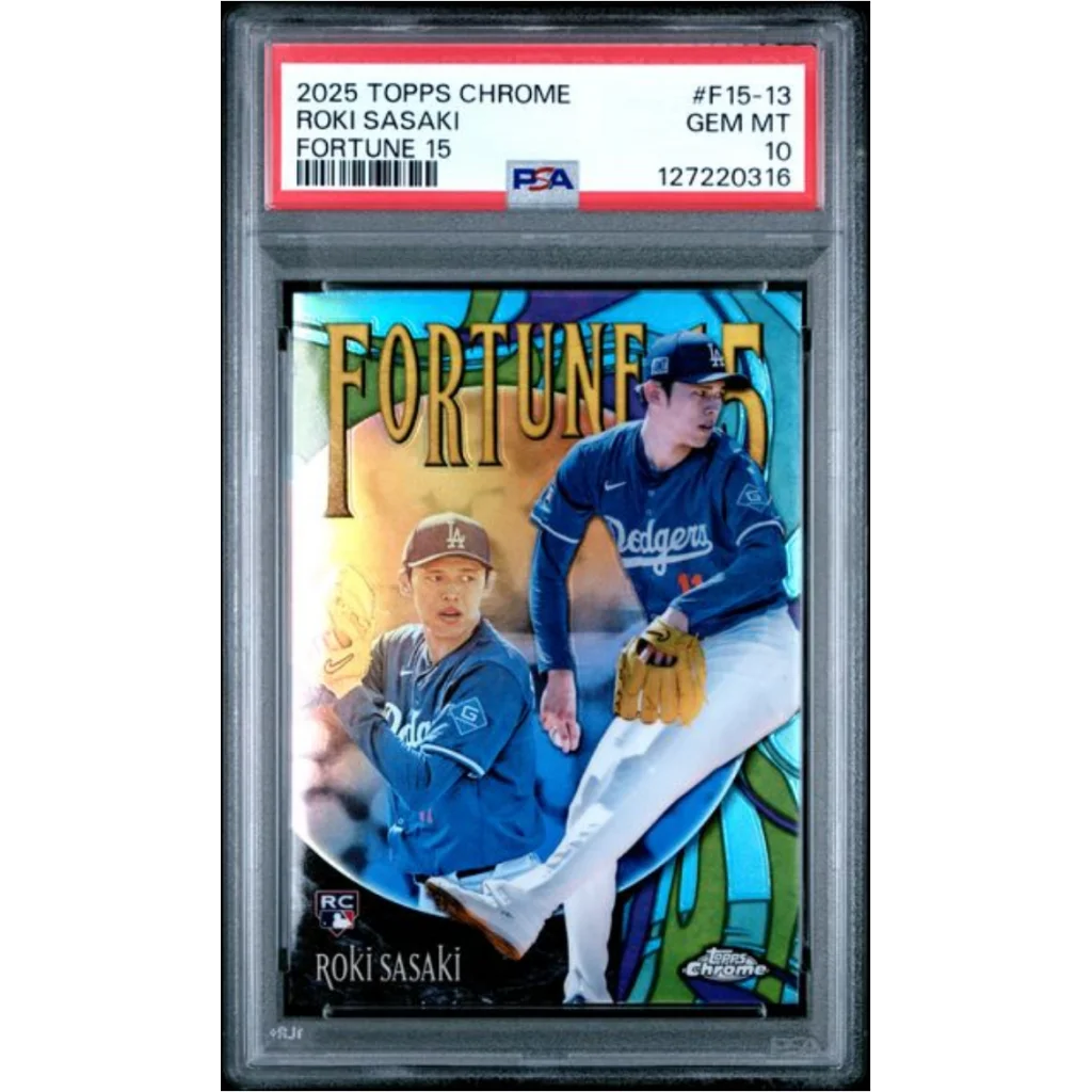Graded PSA 10 2025 Topps Chrome Roki Sasaki Dodgers RC #F15-13