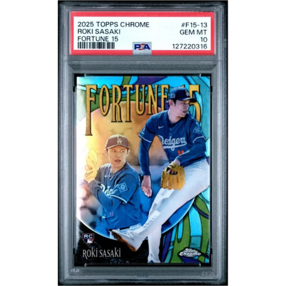 Graded PSA 10 2025 Topps Chrome Roki Sasaki Dodgers RC #F15-13