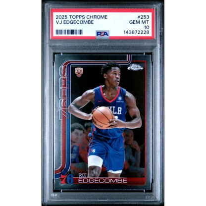Graded 2025 Topps Chrome VJ Edgecombe 253 Rookie RC Basketball Card PSA 10 Gem Mint | Hall of Fame Sports Memorabilia | vintageantiquesgifts.com
