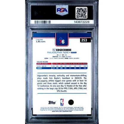 Graded 2025 Topps Chrome VJ Edgecombe 253 Rookie RC Basketball Card PSA 10 Gem Mint | PSA 10 Gem Mint Graded Rookie Card | vintageantiquesgifts.com