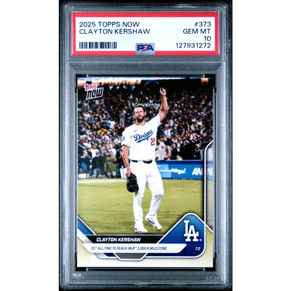 Graded 2025 Topps Now Clayton Kershaw #373 PSA 10 Gem Mint card