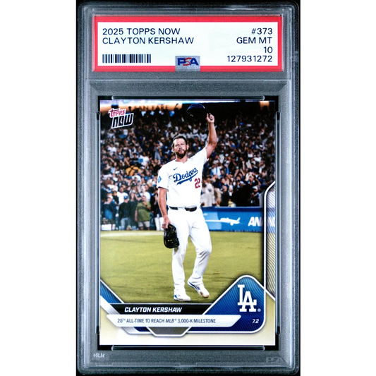 Graded 2025 Topps Now Clayton Kershaw #373 Baseball Card PSA 10 Gem Mint | Hall of Fame Sports Memorabilia | vintageantiquesgifts.com