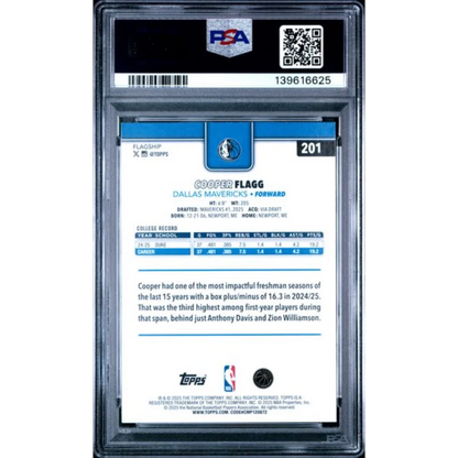 Graded 2025 Topps Cooper Flagg 201 Rookie RC Basketball Card PSA 9 Mint | PSA 9 Mint Graded Rookie Card | vintageantiquesgifts.com