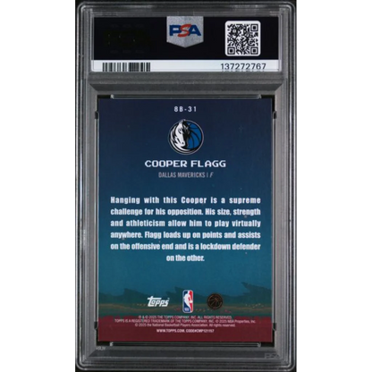 Back of 2025 Topps Cooper Flagg 8 Bit Ballers #8B-31 Rookie PSA 9 card