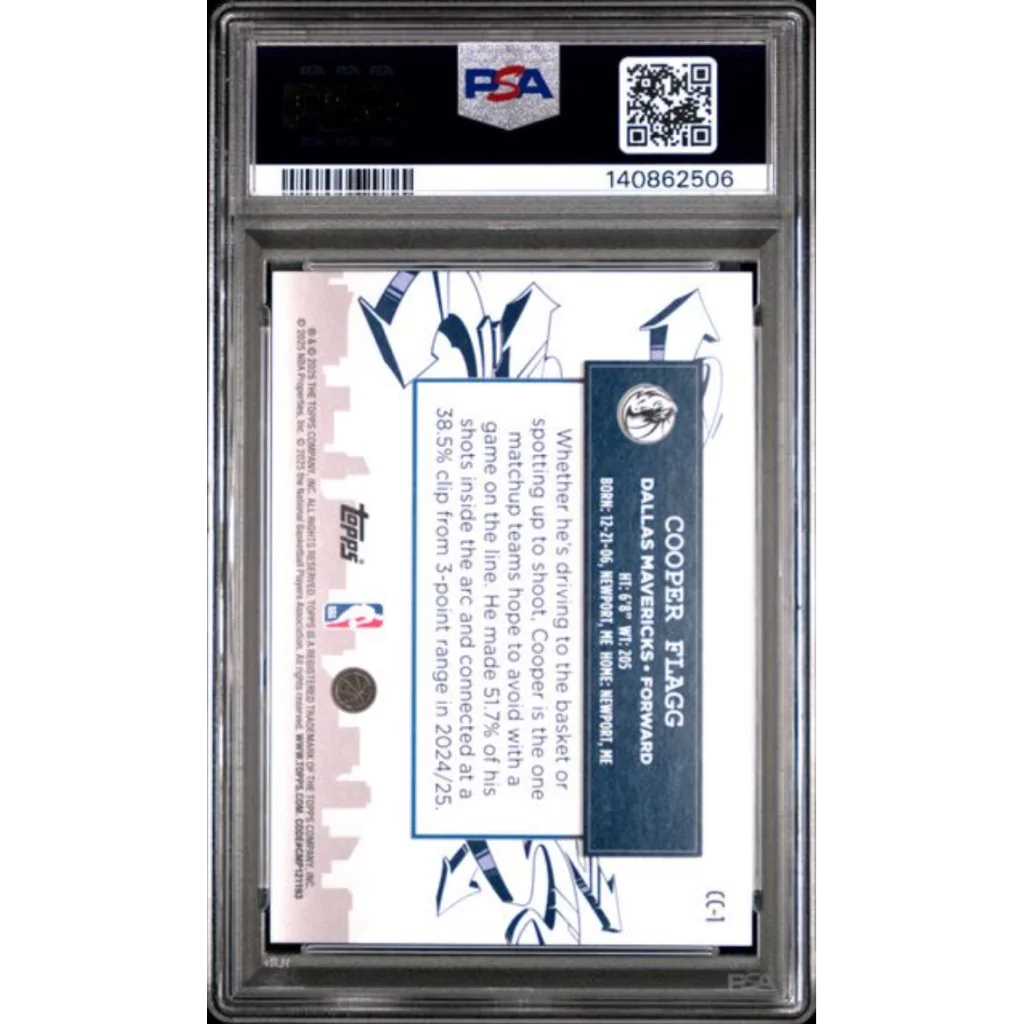 Graded 2025 Topps Cooper Flagg CC1 Clutch City Prospects Rookie RC Basketball Card PSA 9 Mint | PSA 9 Mint Graded Rookie Card | vintageantiquesgifts.com