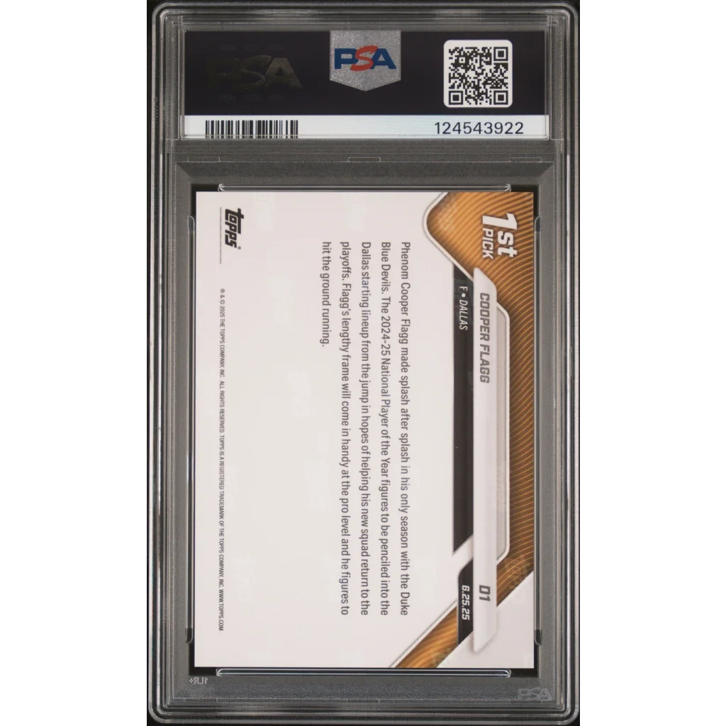 Graded 2025 Topps Now Cooper Flagg #D1 Draft Rookie RC Basketball Card PSA 10 Gem Mint | PSA 10 Gem Mint Graded Rookie Card | vintageantiquesgifts.com