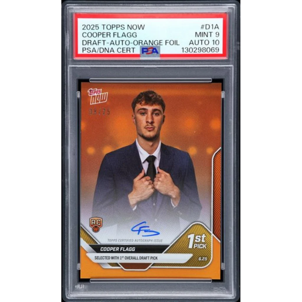 Graded 2025 Topps Now Cooper Flagg #D1A Draft Auto Orange Foil /25 Rookie RC Basketball Card PSA 9 Mint PSA 10 Auto Gem Mint | Hall of Fame Sports Memorabilia | vintageantiquesgifts.com