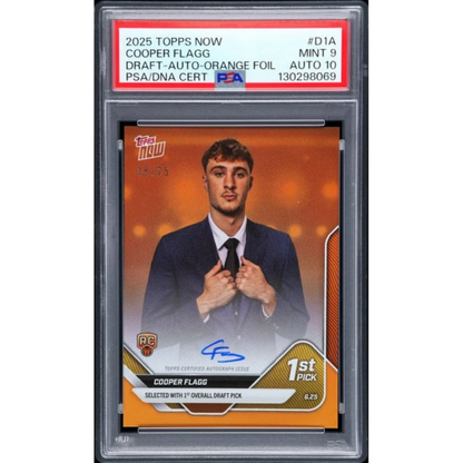 Graded 2025 Topps Now Cooper Flagg #D1A Draft Auto Orange Foil /25 Rookie RC Basketball Card PSA 9 Mint PSA 10 Auto Gem Mint | Hall of Fame Sports Memorabilia | vintageantiquesgifts.com