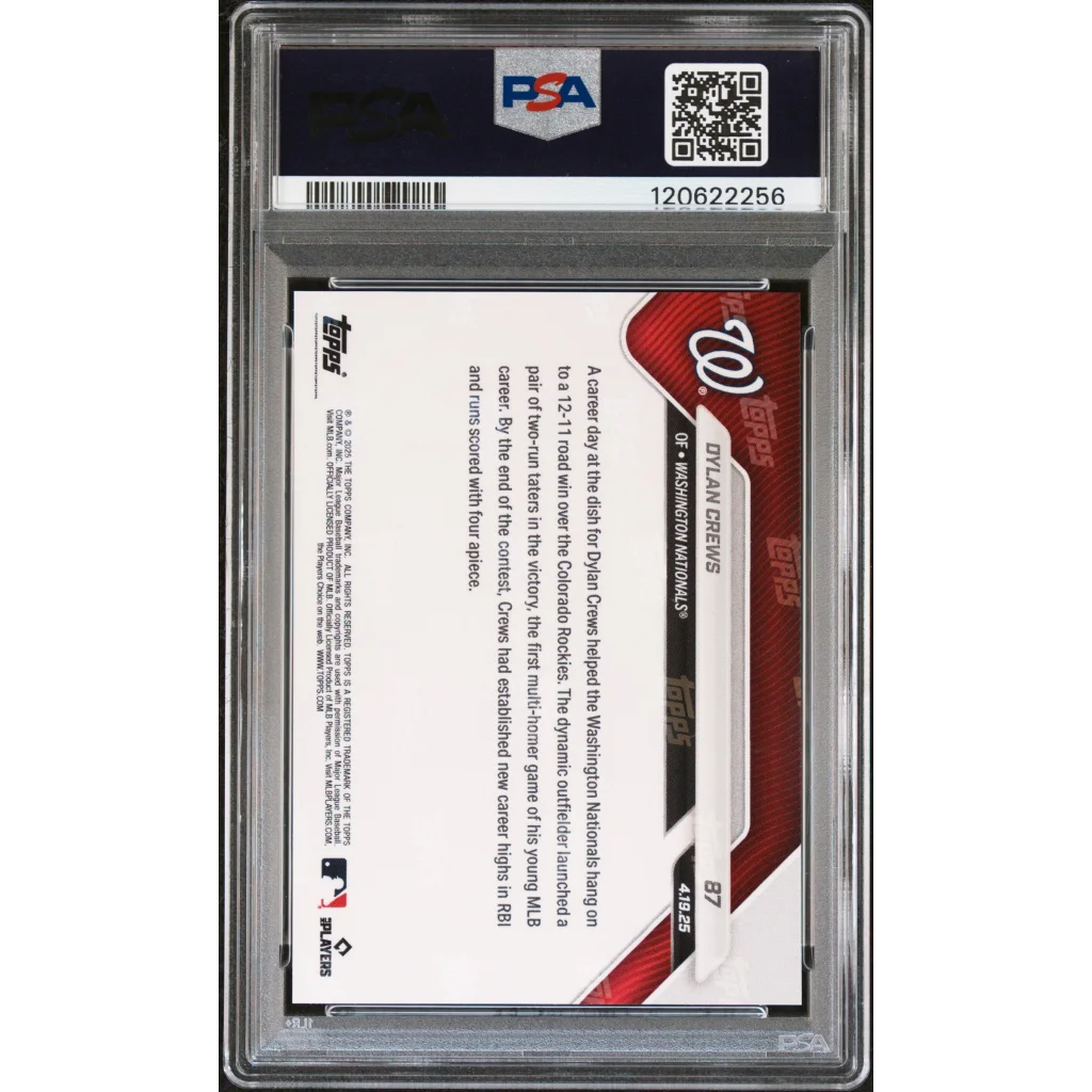 Graded 2025 Topps Now Dylan Crews #87 Rookie RC Baseball Card PSA 10 Gem Mint | PSA 10 Gem Mint Graded Rookie Card | vintageantiquesgifts.com