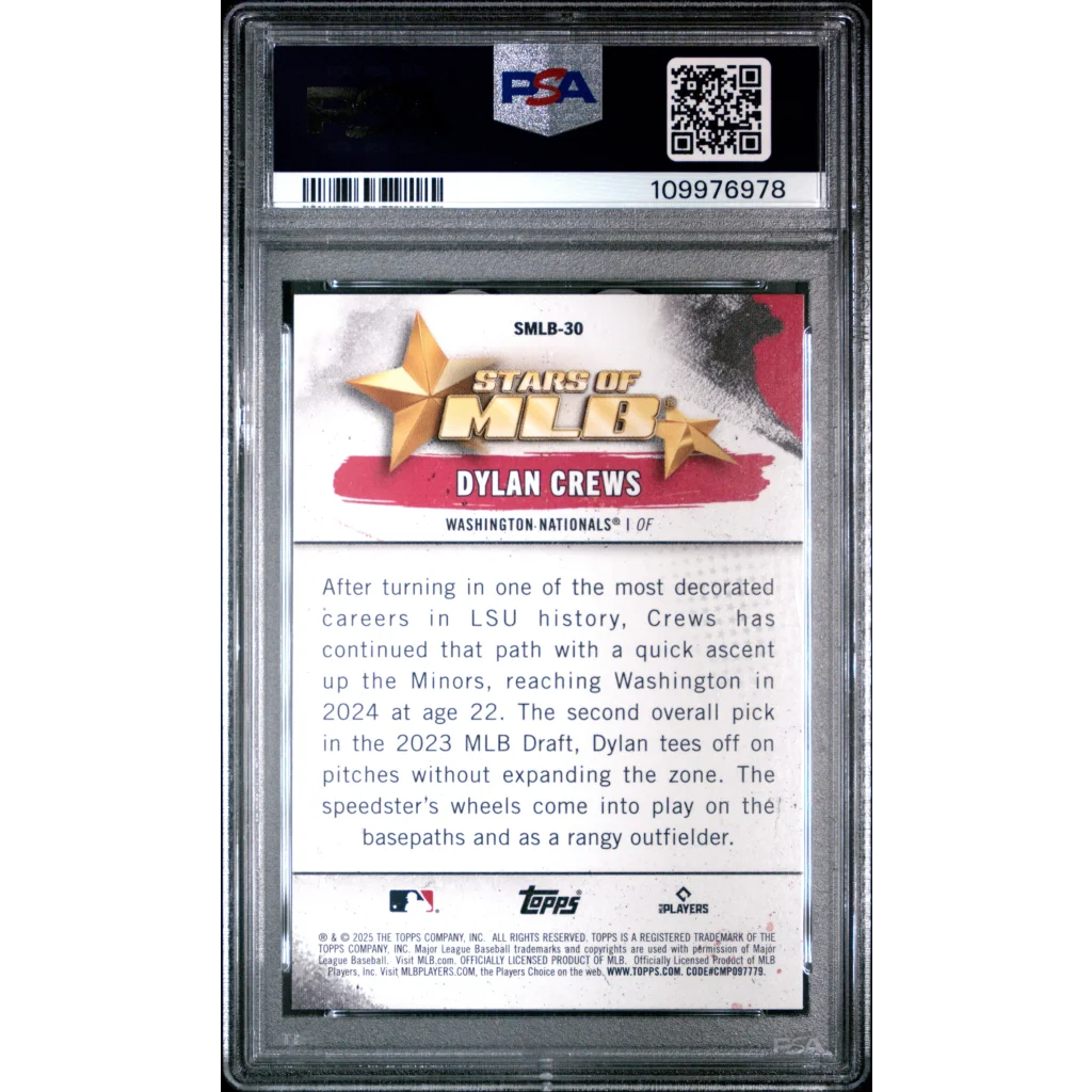 Graded 2025 Topps Dylan Crews #SMLB30 Stars of MLB Rookie RC Baseball Card PSA 10 Gem Mint | PSA 10 Gem Mint Graded Rookie Card | vintageantiquesgifts.com