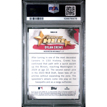 Graded Dylan Crews 2025 Topps Stars MLB Rookie Card by Professional Sports Authenticator