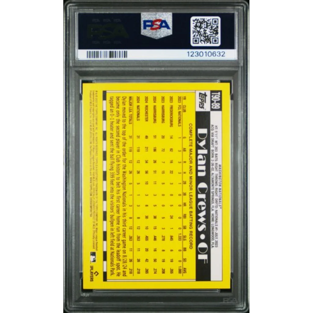 Graded 2025 Topps Dylan Crews #T9089 1990 Topps Rookie RC Baseball Card PSA 10 Gem Mint | PSA 10 Gem Mint Graded Rookie Card | vintageantiquesgifts.com