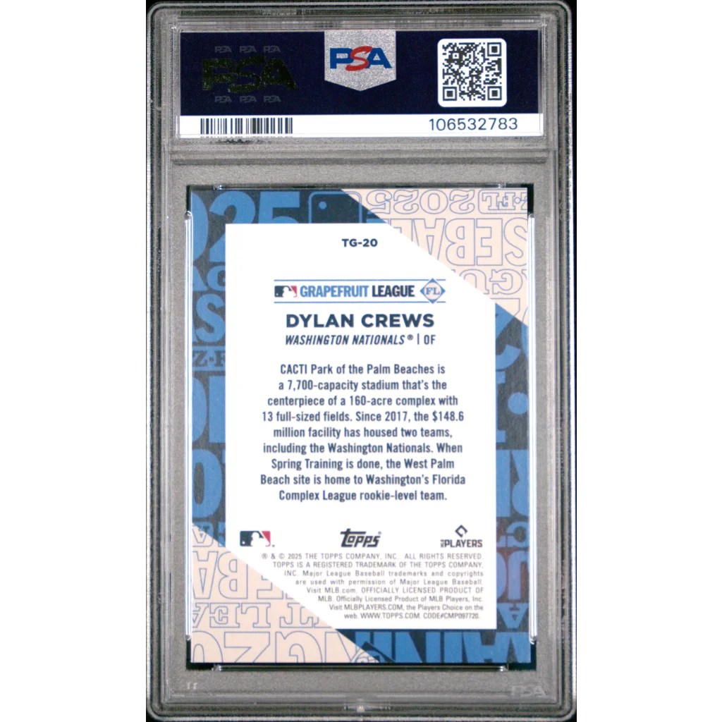 PSA graded Dylan Crews 2025 Topps Training Grounds baseball card for collectors