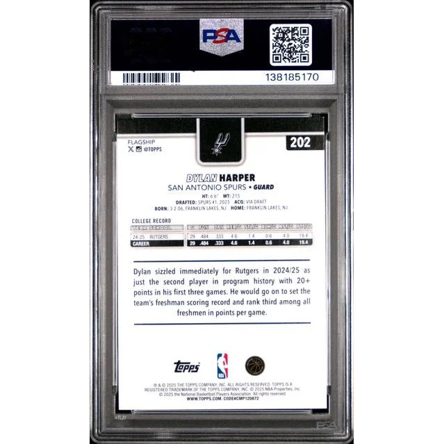 Graded PSA 10 2024-25 Topps Dylan Harper Spurs rookie card