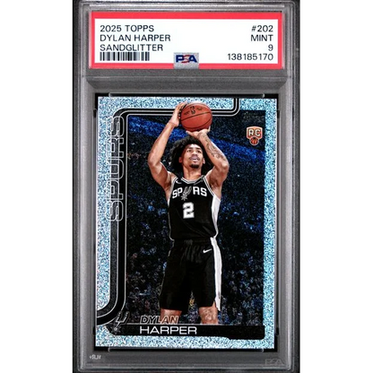 Graded 2025 Topps Dylan Harper #202 Sandglitter Rookie RC PSA 9 Spurs card