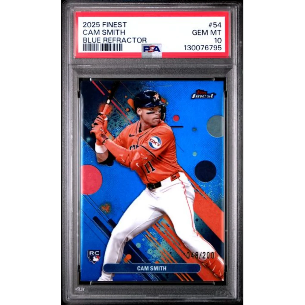 Graded 2025 Topps Finest Cam Smith #54 Blue Refractor /200 Rookie RC Baseball Card PSA 10 Gem Mint | Hall of Fame Sports Memorabilia | vintageantiquesgifts.com