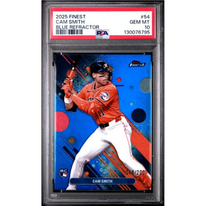 Graded 2025 Topps Finest Cam Smith #54 Blue Refractor /200 Rookie RC Baseball Card PSA 10 Gem Mint | Hall of Fame Sports Memorabilia | vintageantiquesgifts.com