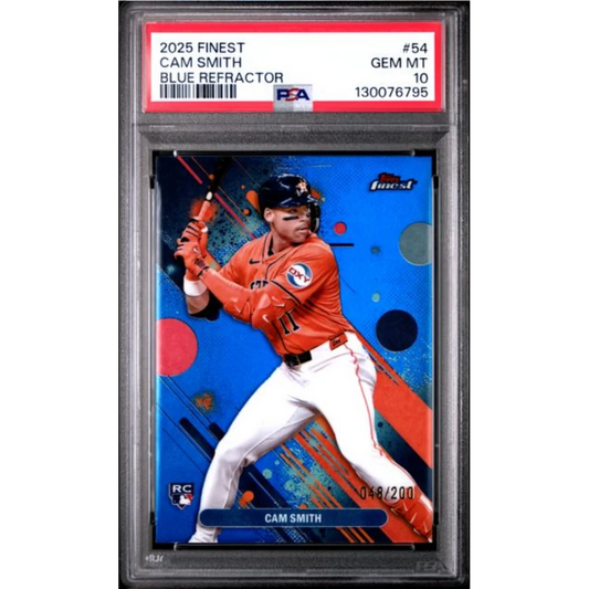 Graded 2025 Topps Finest Cam Smith #54 Blue Refractor /200 Rookie RC Baseball Card PSA 10 Gem Mint | Hall of Fame Sports Memorabilia | vintageantiquesgifts.com