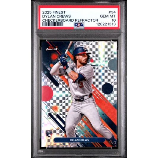 Graded 2025 Topps Finest Dylan Crews #34 Checkerboard Refractor Rookie RC Baseball Card PSA 10 Gem Mint | Hall of Fame Sports Memorabilia | vintageantiquesgifts.com