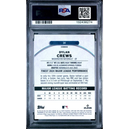 Graded 2025 Topps Finest Dylan Crews #34 Rookie RC Baseball Card PSA 10 Gem Mint | PSA 10 Gem Mint Graded Rookie Card | vintageantiquesgifts.com