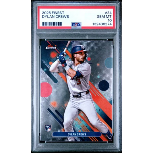Graded 2025 Topps Finest Dylan Crews #34 Rookie RC Baseball Card PSA 10 Gem Mint | Hall of Fame Sports Memorabilia | vintageantiquesgifts.com