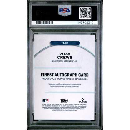Graded 2025 Topps Finest Dylan Crews DC Finest Autograph Green Refractor 75 Rookie RC Baseball Card PSA 10 Gem Mint | PSA 10 Gem Mint Graded Rookie Card | vintageantiquesgifts.com