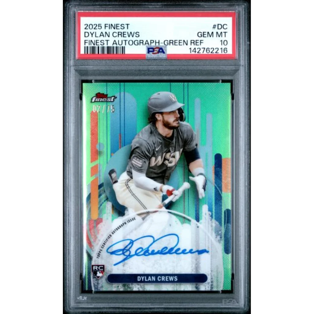 Graded 2025 Topps Finest Dylan Crews DC Finest Autograph Green Refractor 75 Rookie RC Baseball Card PSA 10 Gem Mint | Hall of Fame Sports Memorabilia | vintageantiquesgifts.com