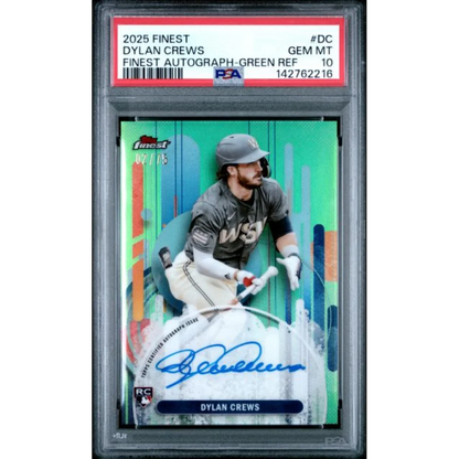 Graded 2025 Topps Finest Dylan Crews DC Finest Autograph Green Refractor 75 Rookie RC Baseball Card PSA 10 Gem Mint | Hall of Fame Sports Memorabilia | vintageantiquesgifts.com