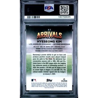 Graded PSA 10 2025 Topps Finest Hyeseong Kim #A3 Refractor Rookie RC Dodgers