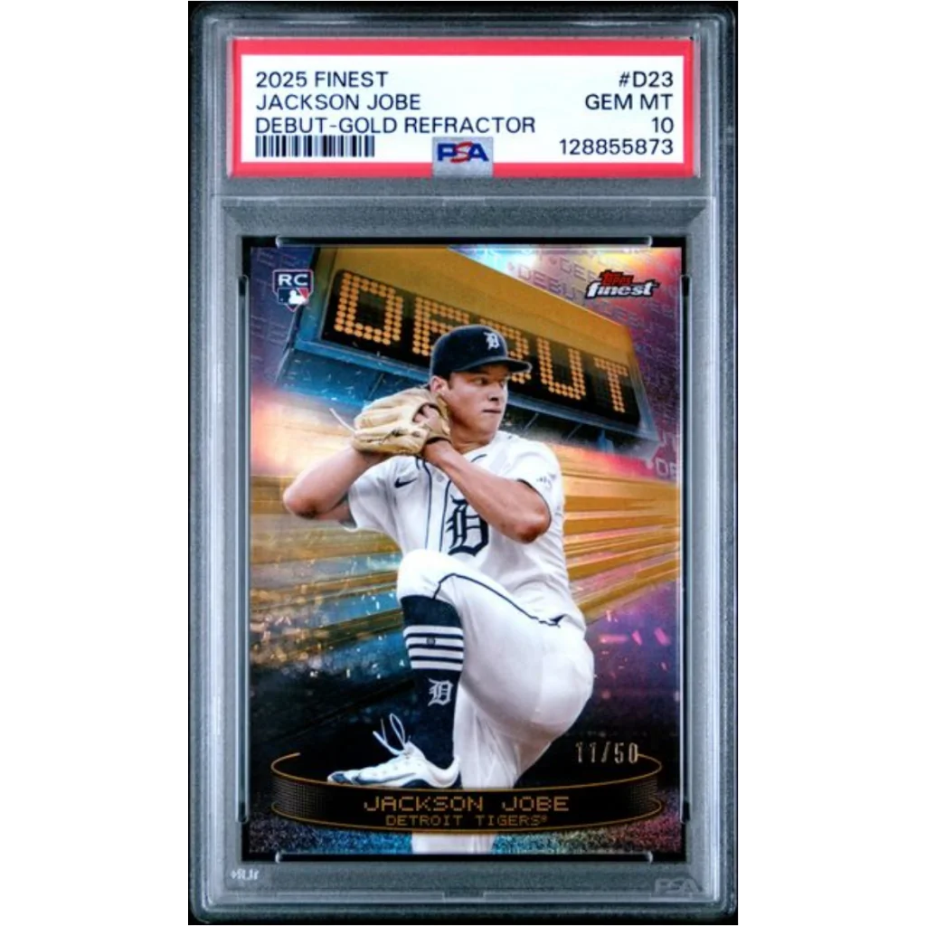 Graded 2025 Topps Finest Jackson Jobe #D23 Debut Gold Refractor /50 Rookie RC Baseball Card PSA 10 Gem Mint | Hall of Fame Sports Memorabilia | vintageantiquesgifts.com